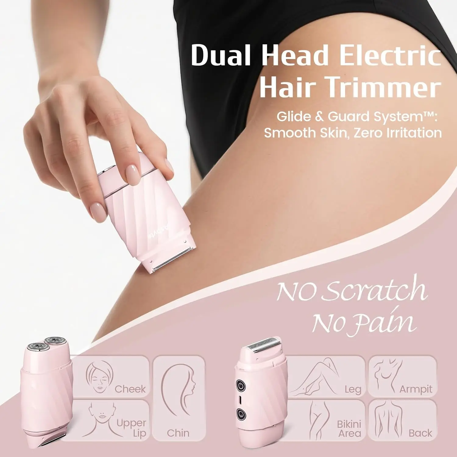 4-in-1 Electric Razor for Women Bikini Trimmer Facial Hair Remover, Rechargeable Cordless Dual-Head Shaver, IPX7 Waterproof