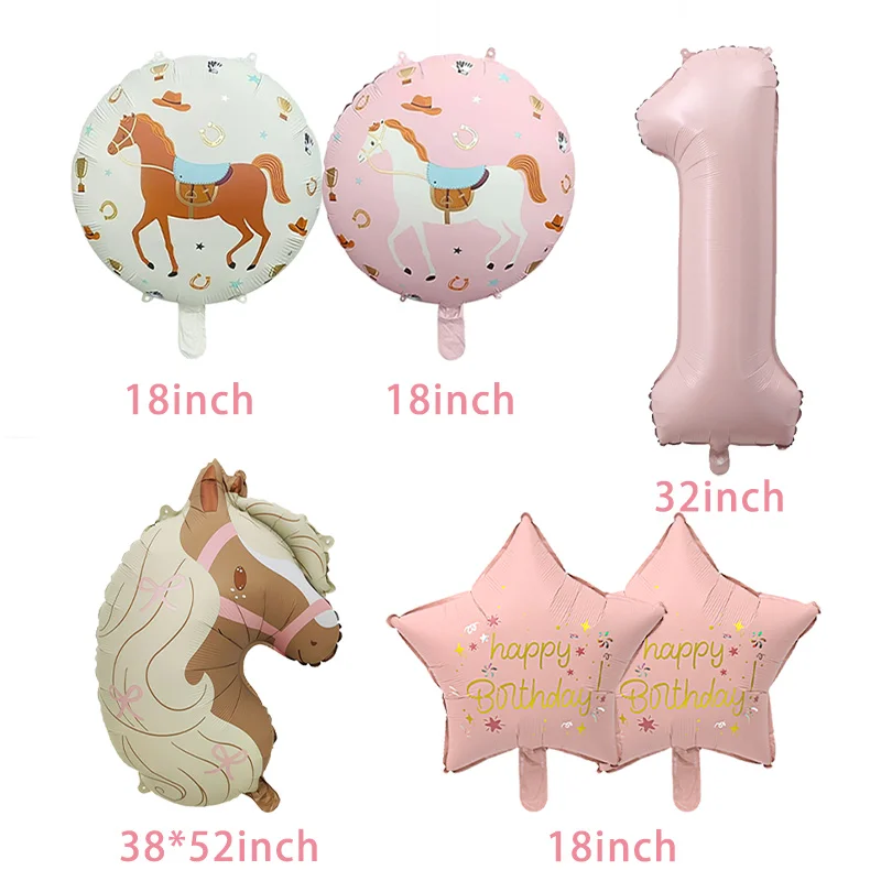 6 Stück Rosa Pony Geburtstags-Folienballons 32 Zoll Zahlenballons 1-9 für Kinder Mädchen 1.-9. Geburtstag Niedliche Tierfarm-Themen-Partydekoration – Detail 2