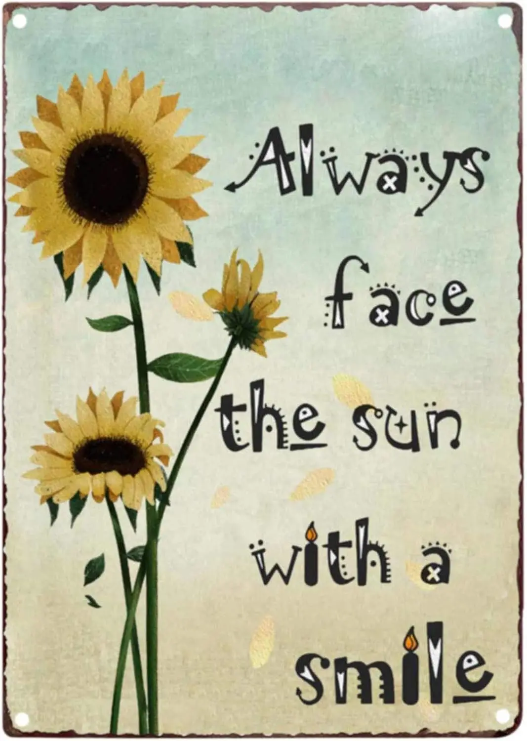 TISOSO Always Face the Sun With A Smile Retro Vintage Tin Bar Sign Sunflower Farmhouse Bathroom Decor Coffee Bar Signs 8X12Inch