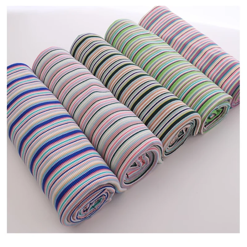 Combed Pure Cotton Color Striped Threaded Pit Stripe Elastic Knitted Jersey Fabric Gradient Stripe Summer T-shirt Vest Fabric