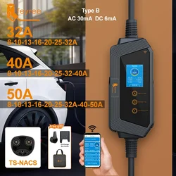 feyree Portable EV Charger TS-NACS Connector 32A up to 50A 12KW High Power EV Wallbox with Smart APP WIFI for All Tesla Models