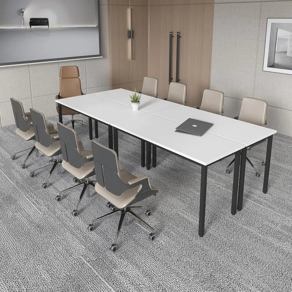 

10-Person Rustic White Conference Table, 110.2x47.2x29.5, Space-Saving Design for Office, Study, Meetings