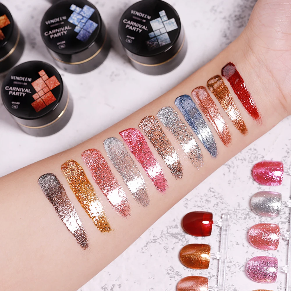 Vendeeni 12 Color Japanese Style Glitter Platinum Gel Nail Polish Party Orgy Sparkling UV Soak Off Gel Varnish Shiny Gel Lacquer