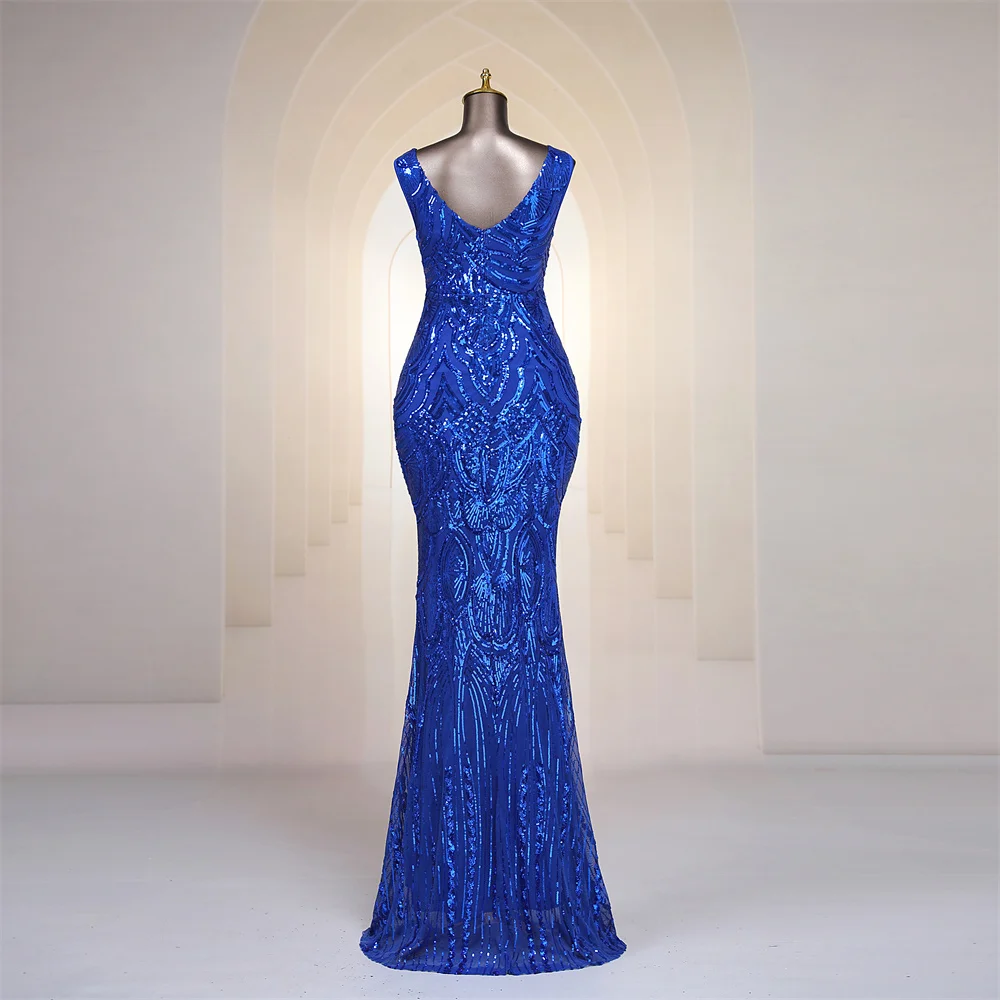 Elegant V Neck Bright Blue mermaid Evening dresses vestidos de fiesta robe de soiree de mariage prom dresses party dresses