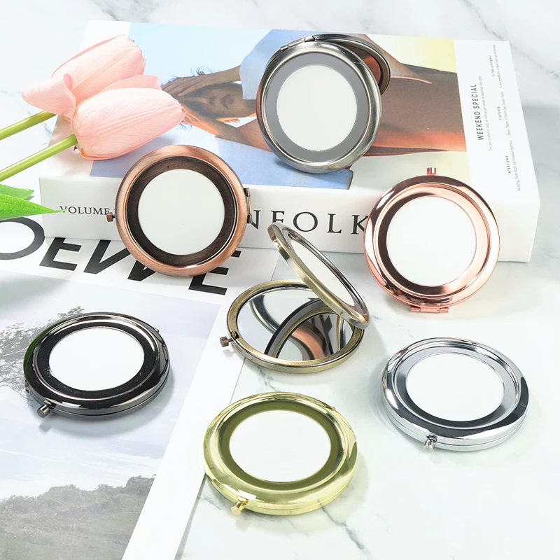10kits 57.1mm Metal Blank Mirror Compact Double Side Pocket Mirror Portable Makeup Mirror For Girls Beauty Tool (Mirror+Epoxy)