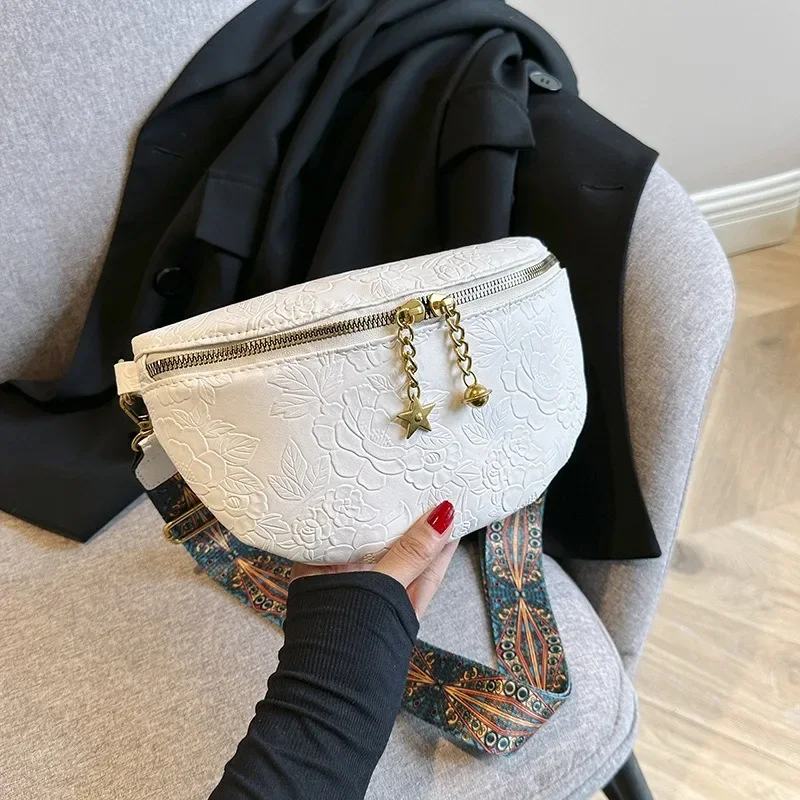 Elegant Emboss Flower Pattern Fanny Packs For Women Luxury Chain Zipper Waist Bags Female Waist Pack Ladies Crossbody Chest Bag