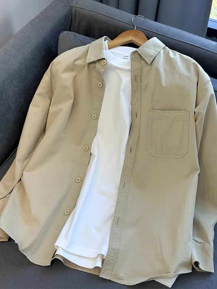

Khaki Long Sleeve Men's Casual Shirt Cityboy Jacket Autumn New Style Versatile Top Breathable Cotton Youth Fashion