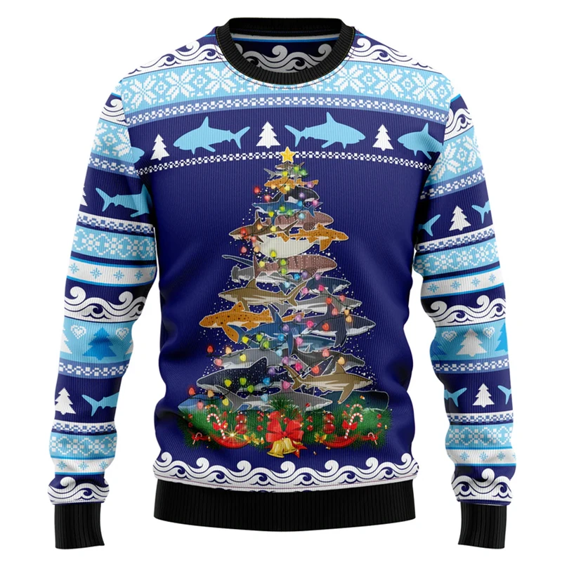 

2026 New Funny Shark Graphic Ugly Christmas Sweater For Men Fashion Autumn Holiday 3D Printed Sweatshirts Casual Loose Pullovers