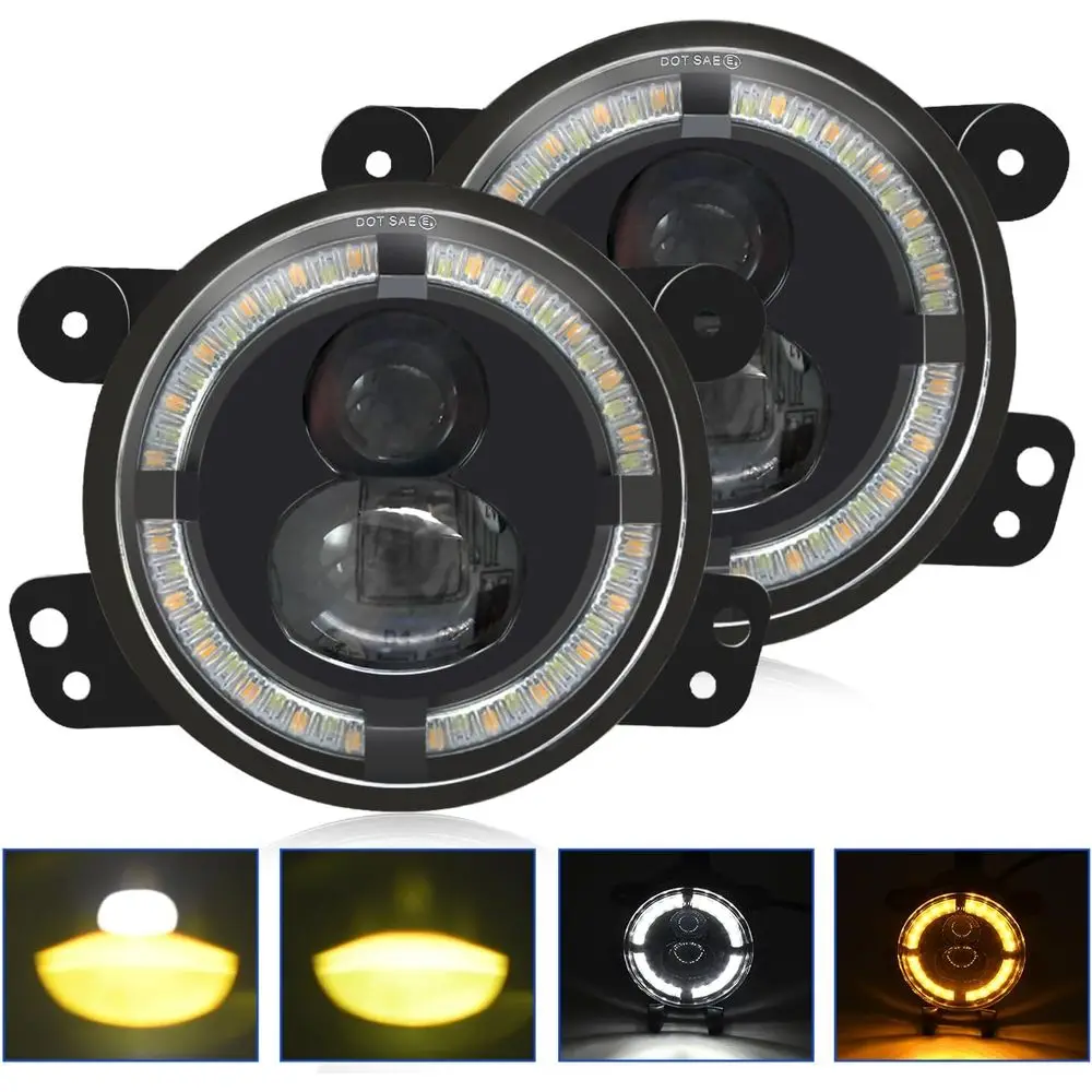 

60 Вт 4 светодиодные противотуманные фары для Jeep Wrangler JK Rubicon Unlimited 2007-2018 гг., DIY Off-Road, дальние/ближние фары, DRL, янтарный указатель поворота