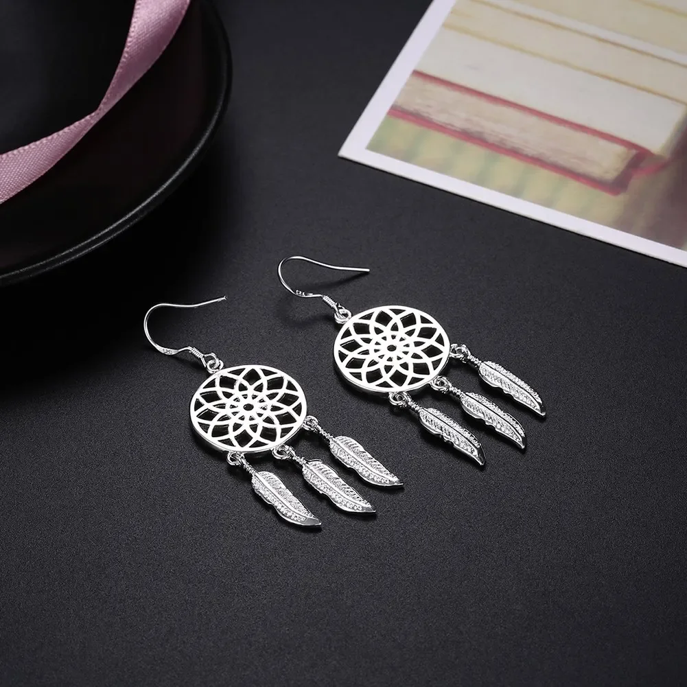 925 Sterling Silver Fine Feathers Earrings For Woman Fashion Christmas Valentine's Day Party Wedding Jewelry Gifts