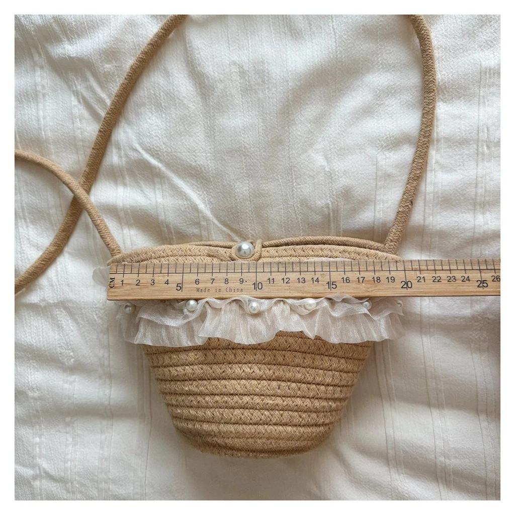 Kids Summer Straw Hat and Bag Set Cute Handle Woven Bag with Lace Trim Sun Hat for Toddler Girls Beach Weaving Hat Handbags BT14 view 5