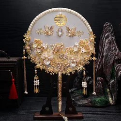 Antique Chinese Bridal Fan Wedding Decoration Hand Hold Flowers Pink Decorative Fan