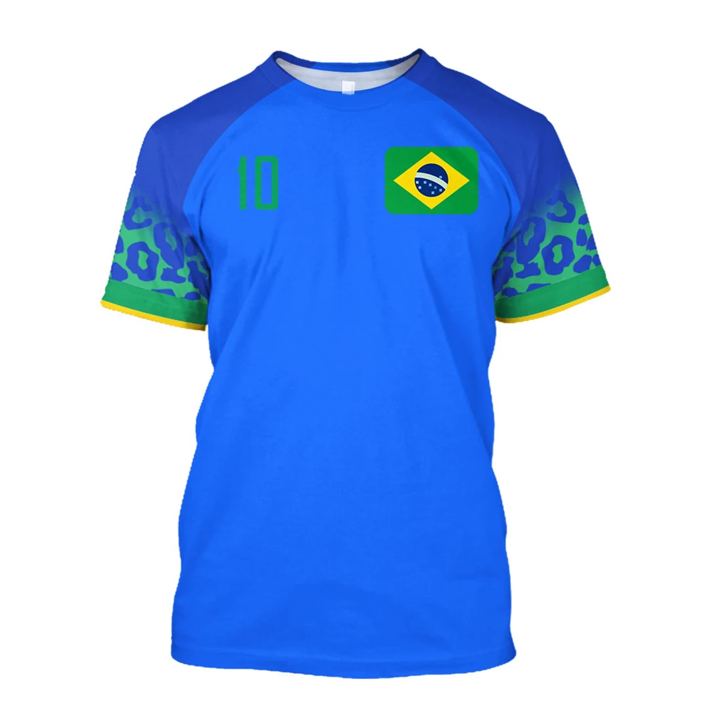 Men\'s Soccer Shirt, Running Sports Leisure Fitness Blue Summer Dried Crew Neck Short Sleeve Top for Men and Women in Brazil 2023