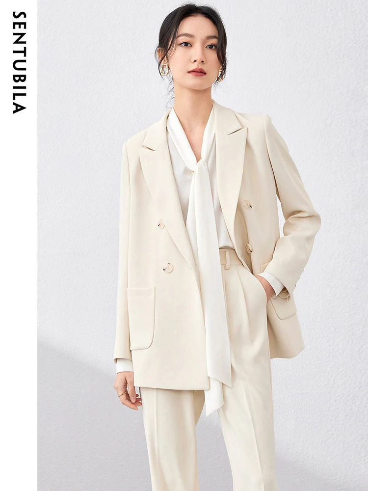 

SENTUBILA High Quality Blazer Suit for Women 2024 Spring Office Outfits Double-breasted Blazer Jacket Two Piece Pant Sets