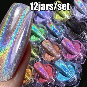 12JARS/SET GLITTER HOLOGRÁFICO PODVO FINO DEL PODIDO FINO 0.05 mm Super Shinying Unicorn Rainbow Powder Manicure Manicure Powder 10 Mejores brillos de ventas 1 kg - №7