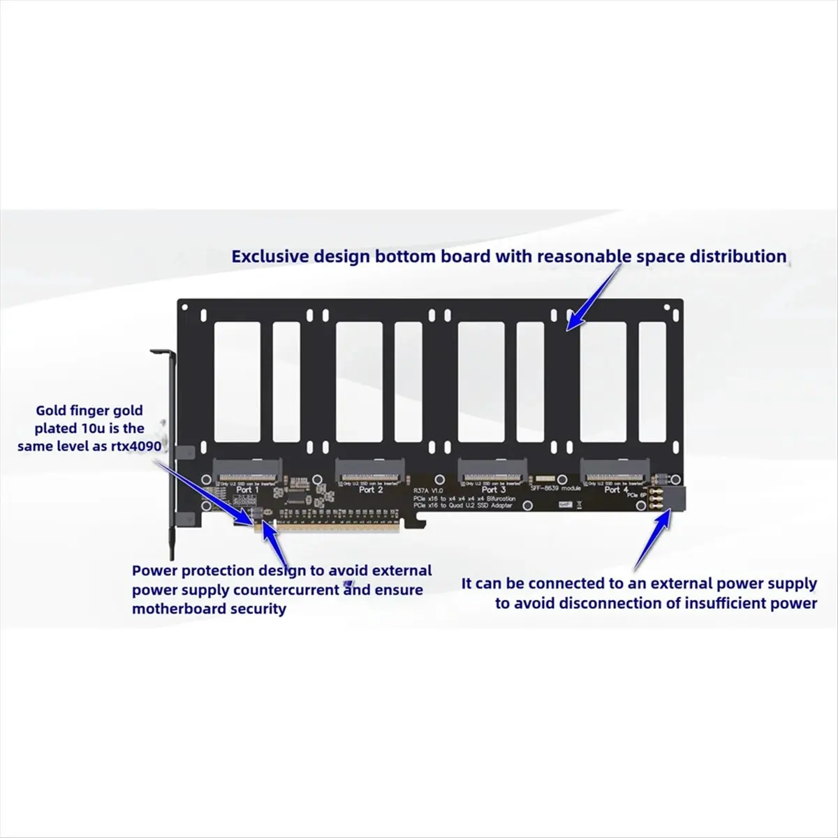 carte-d'extension-pcie-40-x16-vers-4-ports-u2-ssd-pour-disque-dur-x16-carte-d'extension-de-stockage-station-d'accueil-gpu-[a16i]-r37a