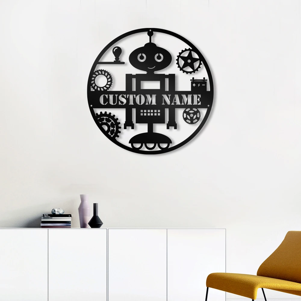 

1pc Robot gear creative Custom Name Metal Wall Signs Iron Wall Plaque For Kids Rooms Decoration