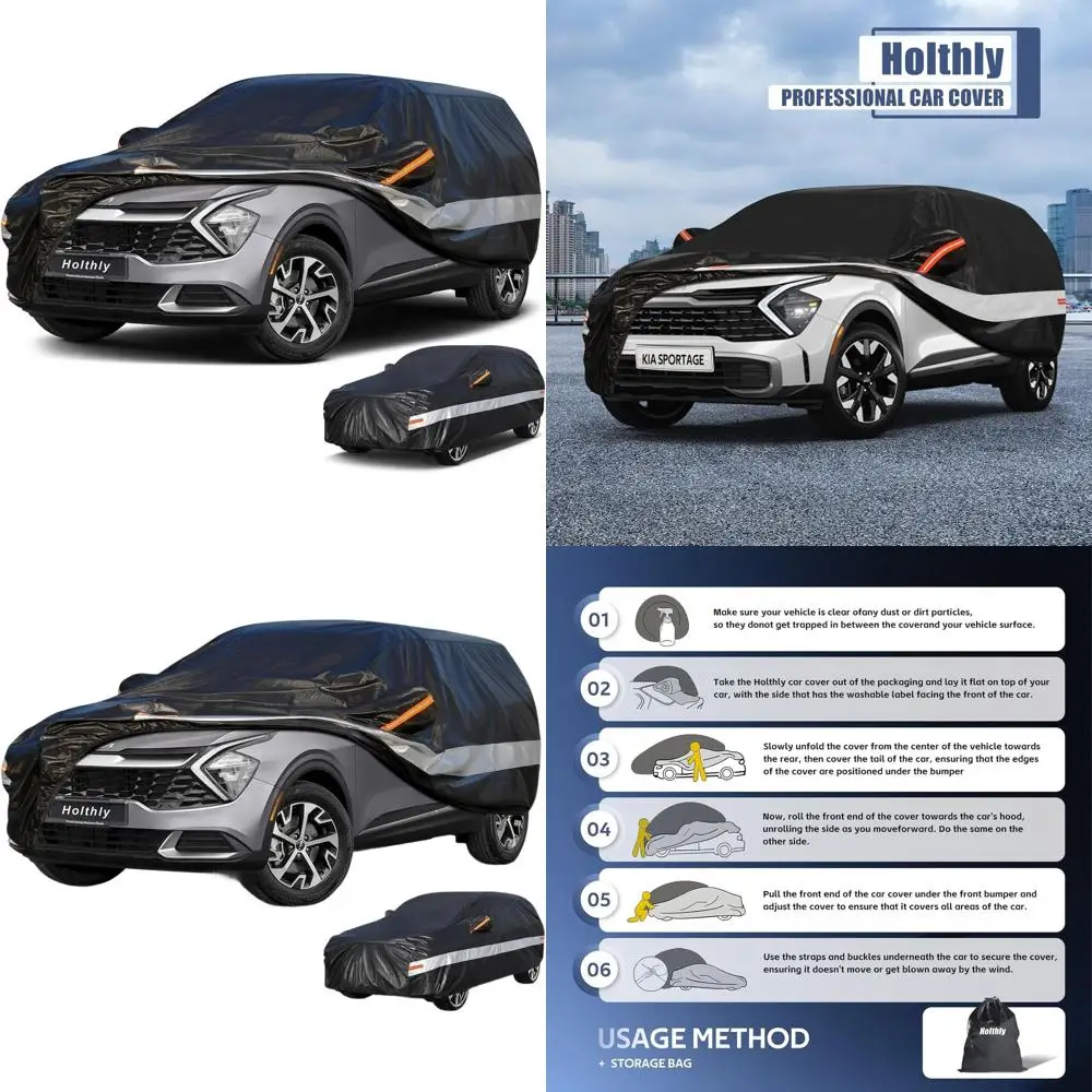 غطاء سيارة كيا سبورتاج 2010-2024 SUV مناسب تمامًا، مقاوم للماء ومحمي من الأشعة فوق البنفسجية، حماية من جميع الأحوال الجوية، مزيج من القطن الأسود #1