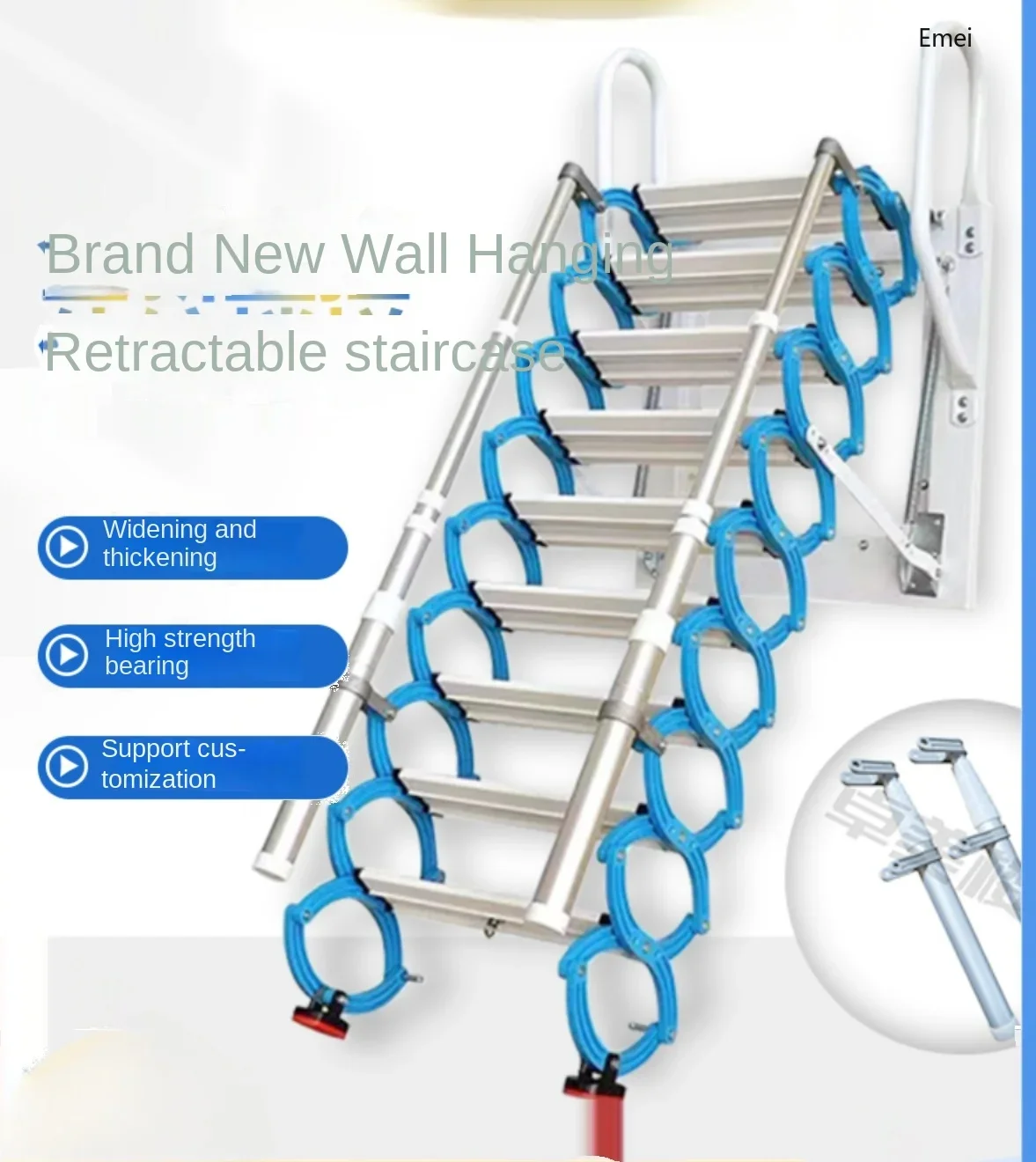 Wall-Mounted Attic Retractable Staircase Outdoor Anti-Rust Folding Ladder