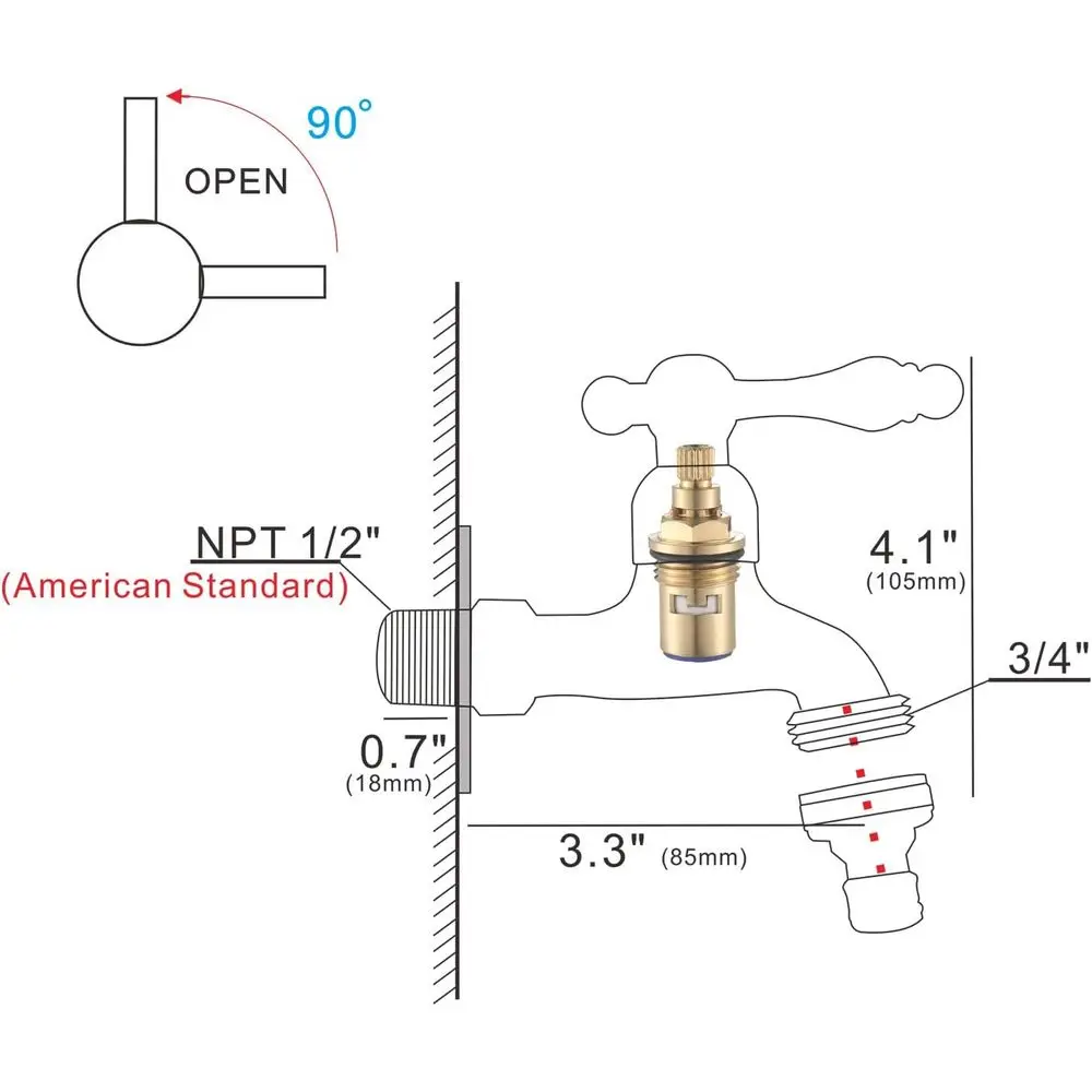 Outdoor Wall-Mounted Hose Faucet for Garden, Basin, and Sink - Brass Tap with Black Finish