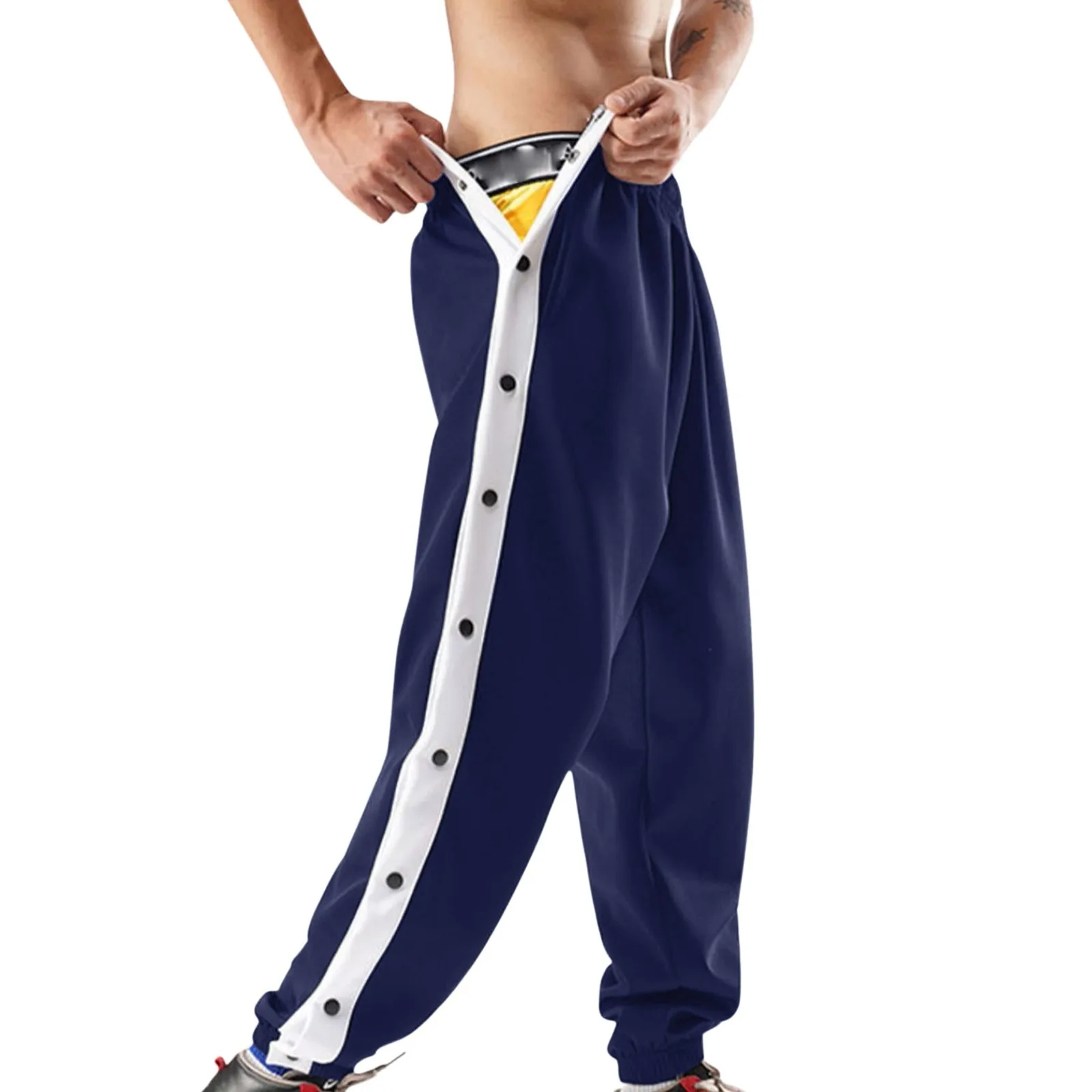 Pantalones deportivos informales para hombre, pantalón de chándal holgado con abertura alta y botones, para entrenamiento de baloncesto, verano, 2024