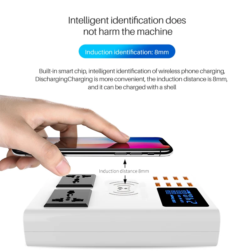 8 Ports Wireless Charger Led Digital Display USB Charger For Android iPhone Adapter Phone Fast Charger For xiaomi huawei samsung