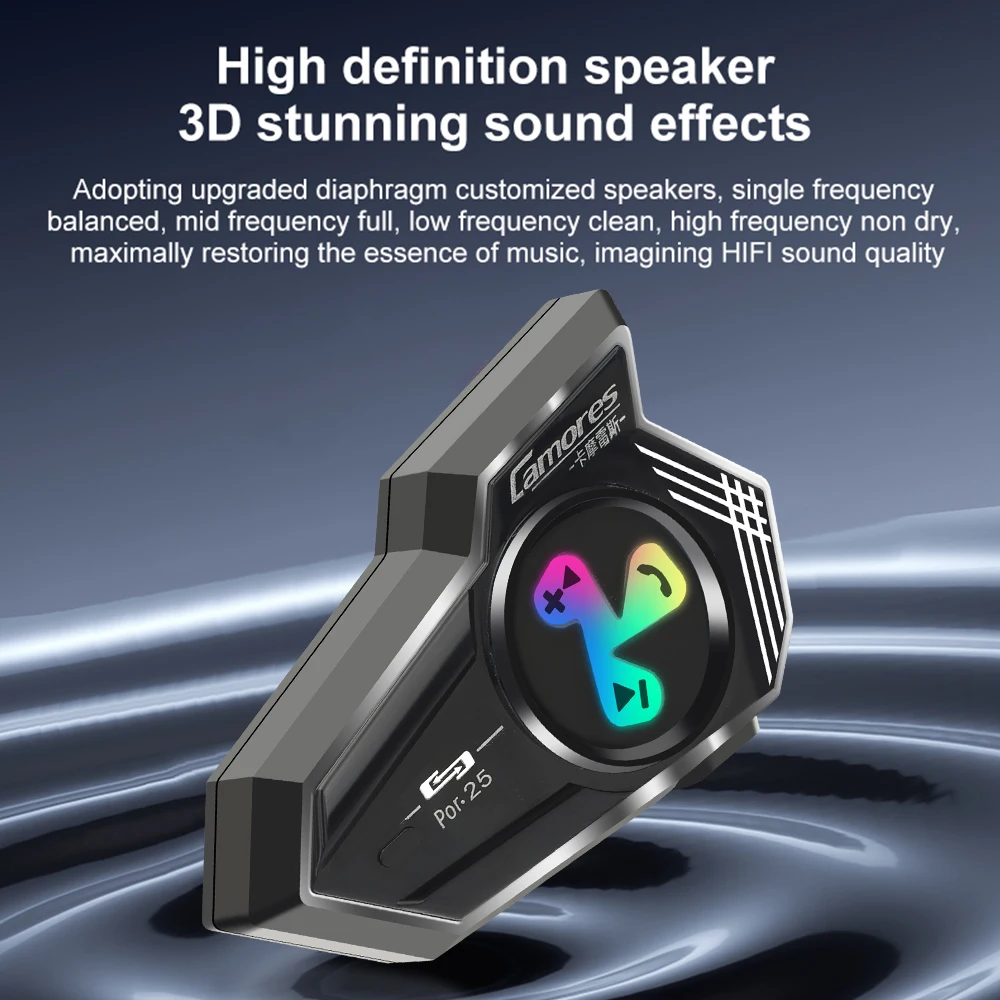 Bluetooth5.4 Helmet Headset Por25 RGB Light Motorcycle Earphone IP56 Waterproof Support For Connecting Two Phones Simultaneously