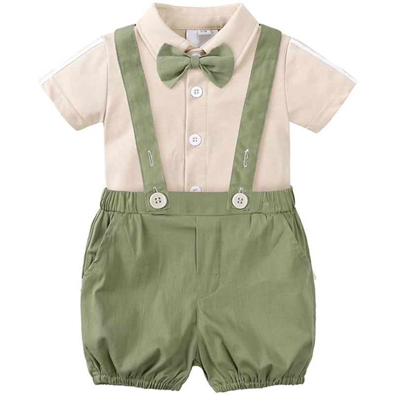 

2Piece Summer Newborn Boy Clothes Korean Fashion Gentleman Tie Short Sleeve Cotton Toddler Jumpsuits+Shorts Baby's Sets BC1079