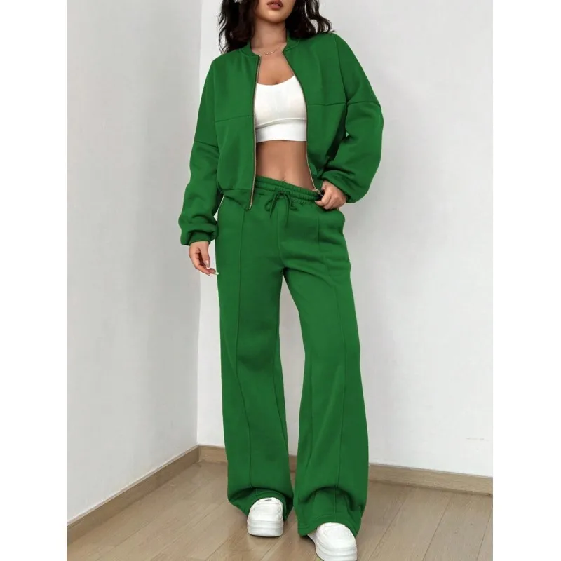 2024 Solid Sport Two-piece Set Jacket Pant Women Fashion Long Sleeve Zipper Coat&Casual Pant Sweatshirt Suit Versatile Sportwear