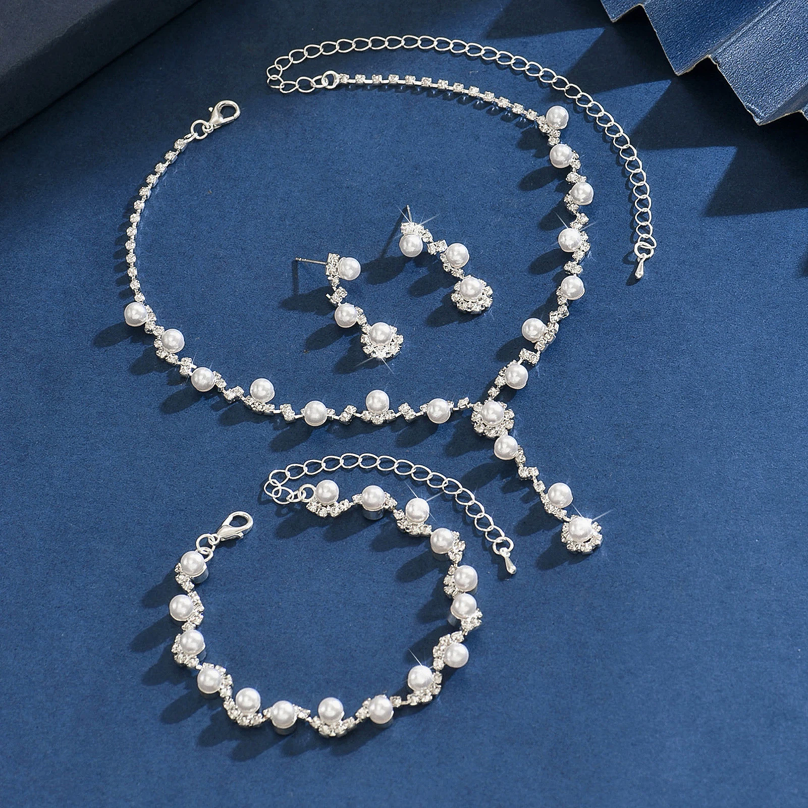 Wedding Jewelry Set For Women Rhinestone Necklace Earrings Bracelet Three-Piece Set Elegant Design Suitable For Formal Occasions