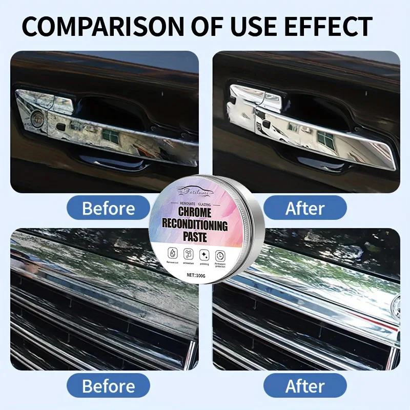Восстанавливающая паста для хромированных деталей транспортных средств, предназначенная для обновления окисленной хромированной отделки и эмблем, поставляется с губкой.