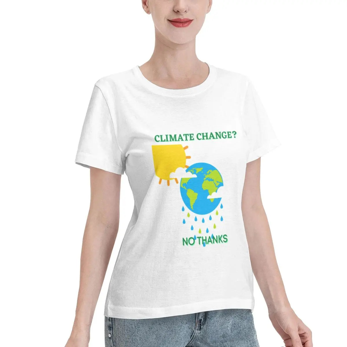 Oversized Option Climate Change No Thanks T Shirt (World Environment Day) Women's T-shirt Korean Casual Short Sleeve Casual Top