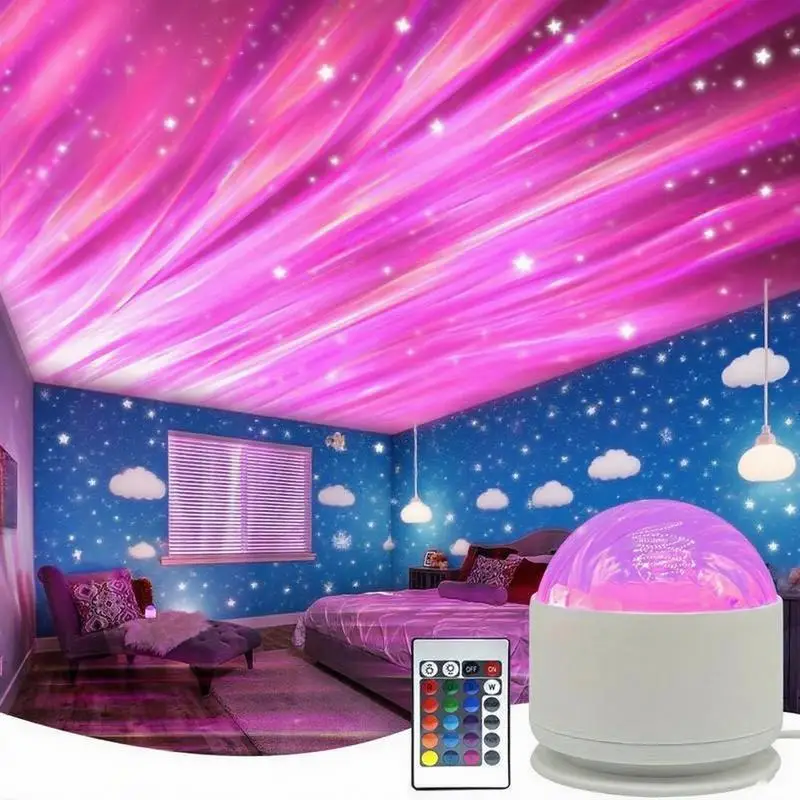 Dual-Scene Ocean Wave & 3D Water Ripple Projection Lamp 16-Color Change USB Powered Bedroom Decorative Night Light