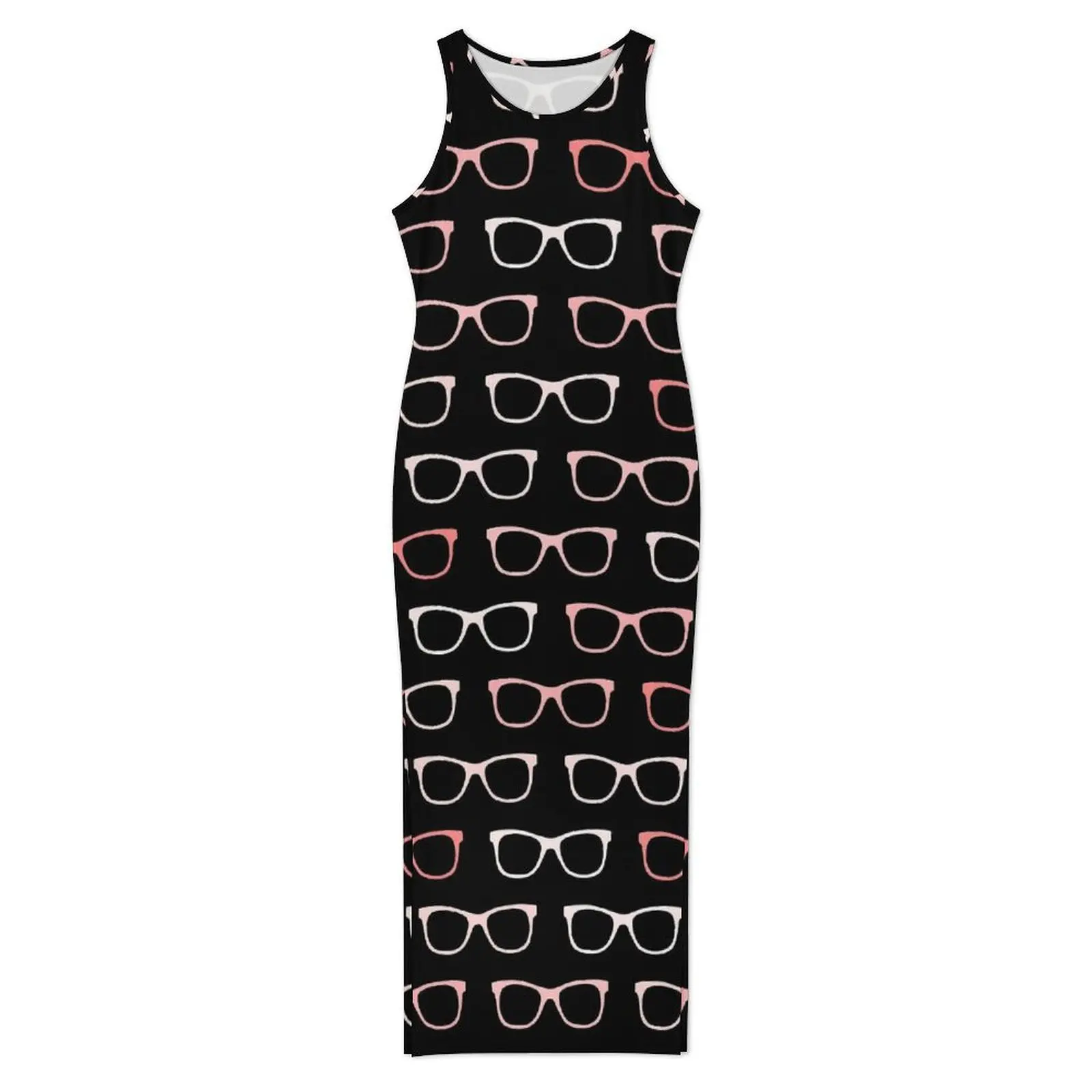 Różowa czarna sukienka w okulary bez rękawów Hipster okulary Vintage Maxi sukienki letnia moda uliczna niestandardowa obcisła sukienka 3XL 4XL