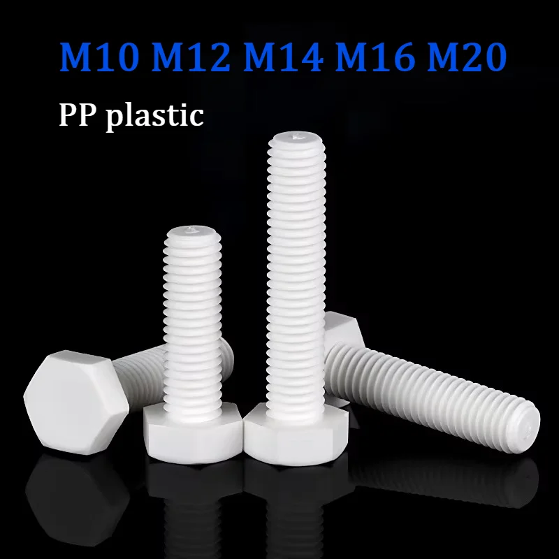 M10 M12 M14 M16 M20 White PP External Hex Head Screw Polypropylene Insulated Bolt Acid Alkali Corrosion Resistant Fastener