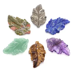 40mm With Hole Leaf Natural Amethyst Reiki Healing Crystal Stone For Making Gemstone Jewelry Birthday Christmas Party Decor Gift