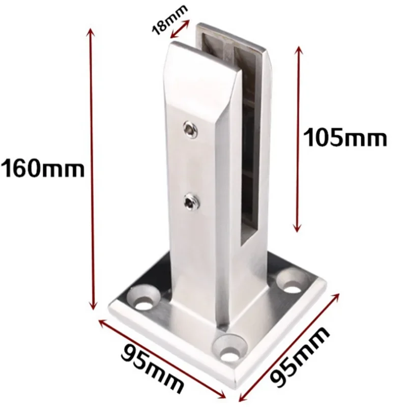 Indoor Stainless Steel Floor Standing Balustrade Glass Post, 10‑13mm Glass Clamp Bracket for Stairs Balcony Railing