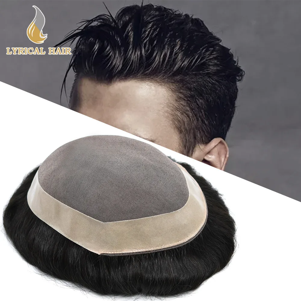 

Mens Wig Poly Coated Around Fine Mono Durable Mens Toupee Hairpiece Real Human Hair Replacement System Mens Prosthesis D7-3