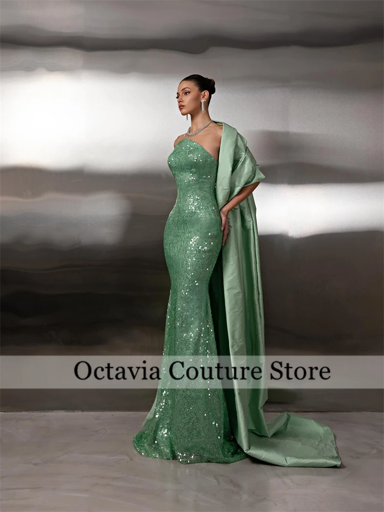 Romagic Elegant Strapless Detachable Shawl Women Evening Party Dresses Sequin Flowing Sleeves Birthday Prom Dress 2025