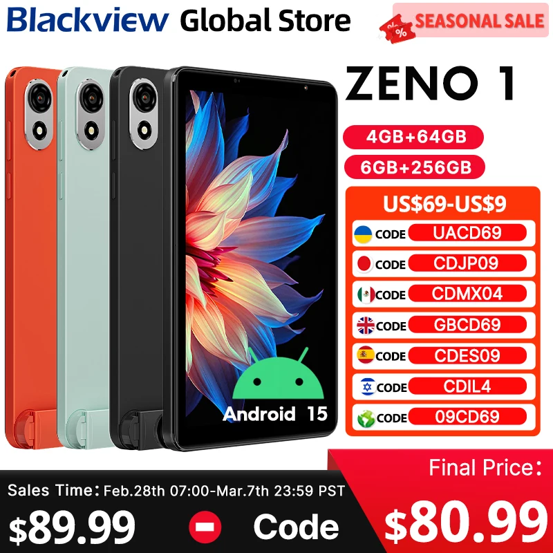 

Новый планшет Blackview ZENO 1, 8-дюймовый дисплей, 4G LTE, Android 15 Widevine L1, восьмиядерный процессор, 64 ГБ, 256 ГБ, 6000 мАч, Doke AI, планшетный ПК небольшого размера