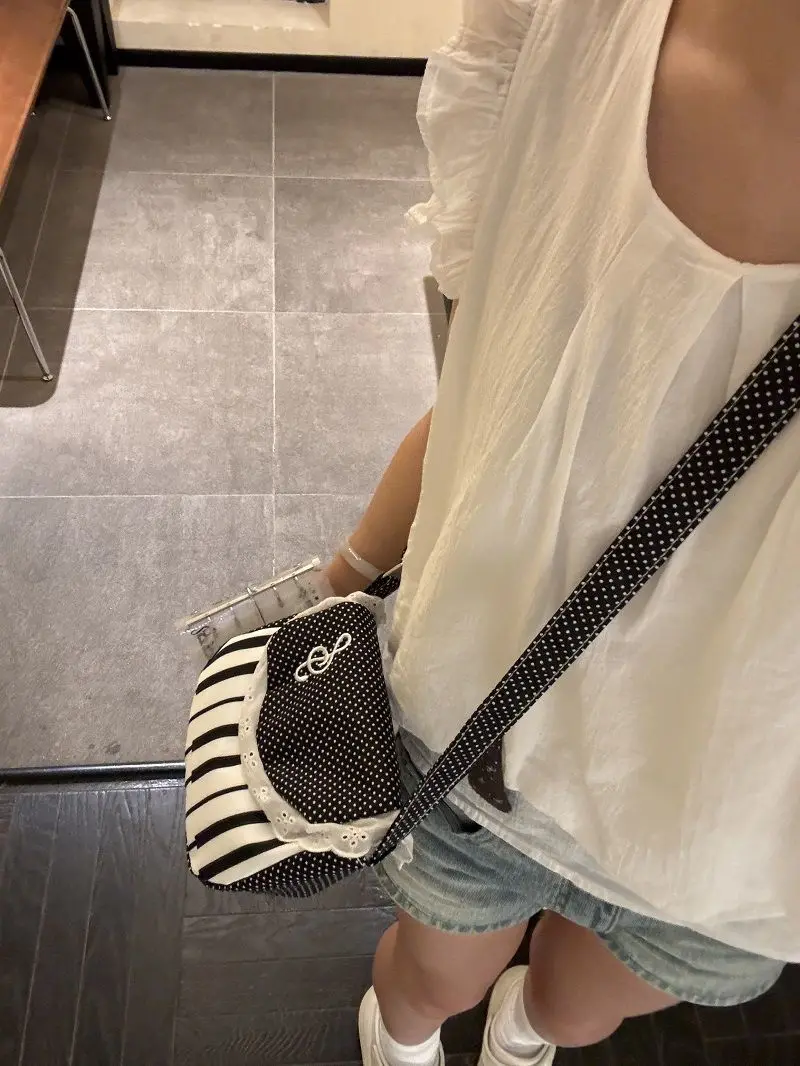 Fashion Contrast Color Handbag Creative Polka Dot Piano Note Small Square Bag Flip Zipper Shoulder Bag Y2k Style Crossbody Bag