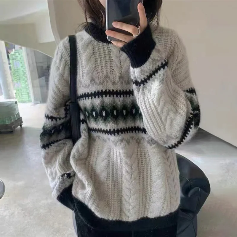 

Autumn Winter Women Sweater Harajuku Oversized Knitted Pullovers Korean Long Sleeve V Neck Knitwear Preppy Solid LX38