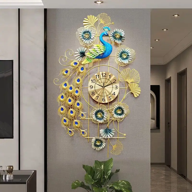

​Peacock Design Metal Wall Clock Modern Living Room Bedroom Silent Clock Luxury Watch Wall Mounted Quartz Clock Home Decor Gift