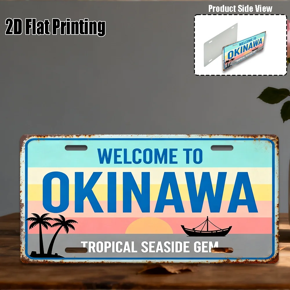 2D Flat,1pc,Retro Metal Sign, Yard Signs Wall Art (12*6in),Okinawa Themed Sign,City - Themed Creative Decor, Retro - Style Decor