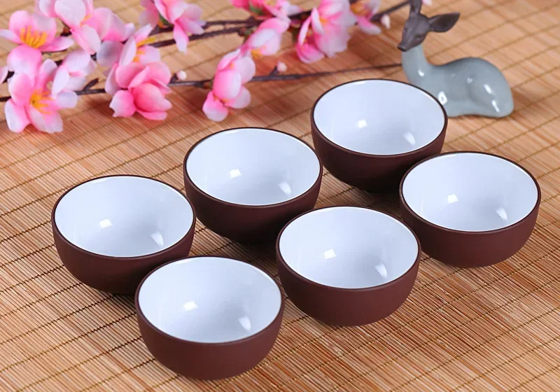 Jingdezhen-طقم أكواب شاي طينية أرجوانية ، أكواب وأكواب صينية ، أكواب سيراميك ، أكواب شاي يابانية ، وعاء قهوة بوير لطيف ، 6