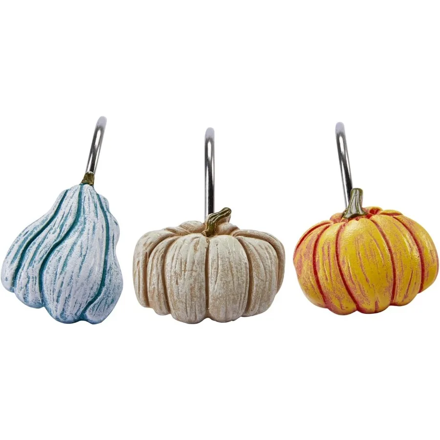 

12 шт., милые тыквы, декоративные крючки для занавесок для душа, кольца на осень, осень, занавески для душа, украшения для ванной комнаты, набор аксессуаров