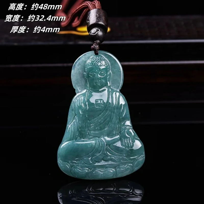 

Natural A-grade Jade Blue Water Carving Amitabha Buddha Jadeite Necklace Pendant Fashion High-end Couple Pingan Amulet Gift