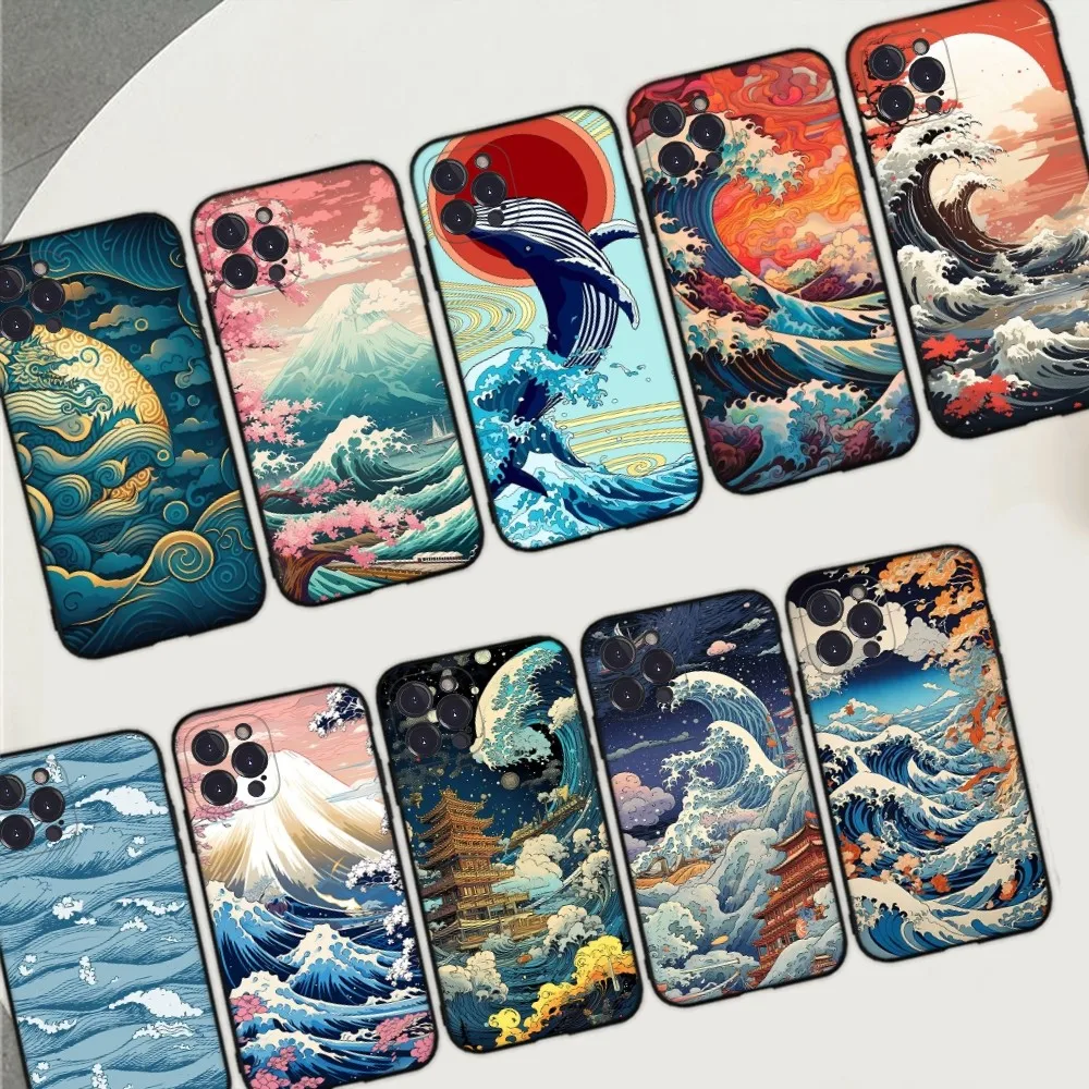 

JAPAN wave Phone Case for iPhone 15 8 7 6 6S Plus X SE 2020 XR XS 14 11 12 13 Mini Pro Max Mobile Case