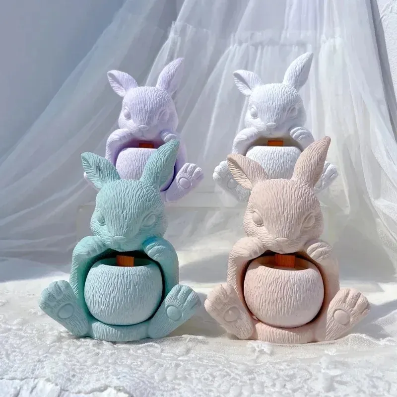 1set new heart gesture rabbit egg candle cup resin silicone mold suitable for handmade plaster resin clay cement or concrete