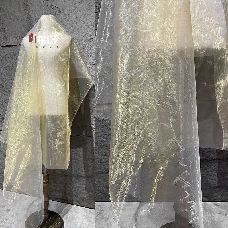 Shiny Glass Yarn Gradient Mesh Fabric, Perspective Soft Yarn for Wedding Dress, Designer Material